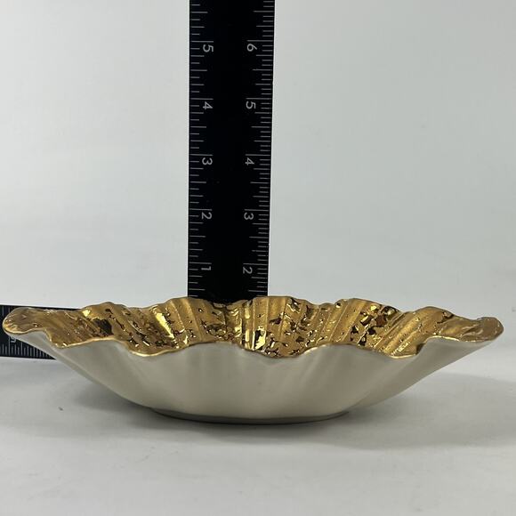 Gold Ceramic Trinket Dish Hand Painted 5" Classic Vintage Lux Style Home Decor - Picture 7 of 14